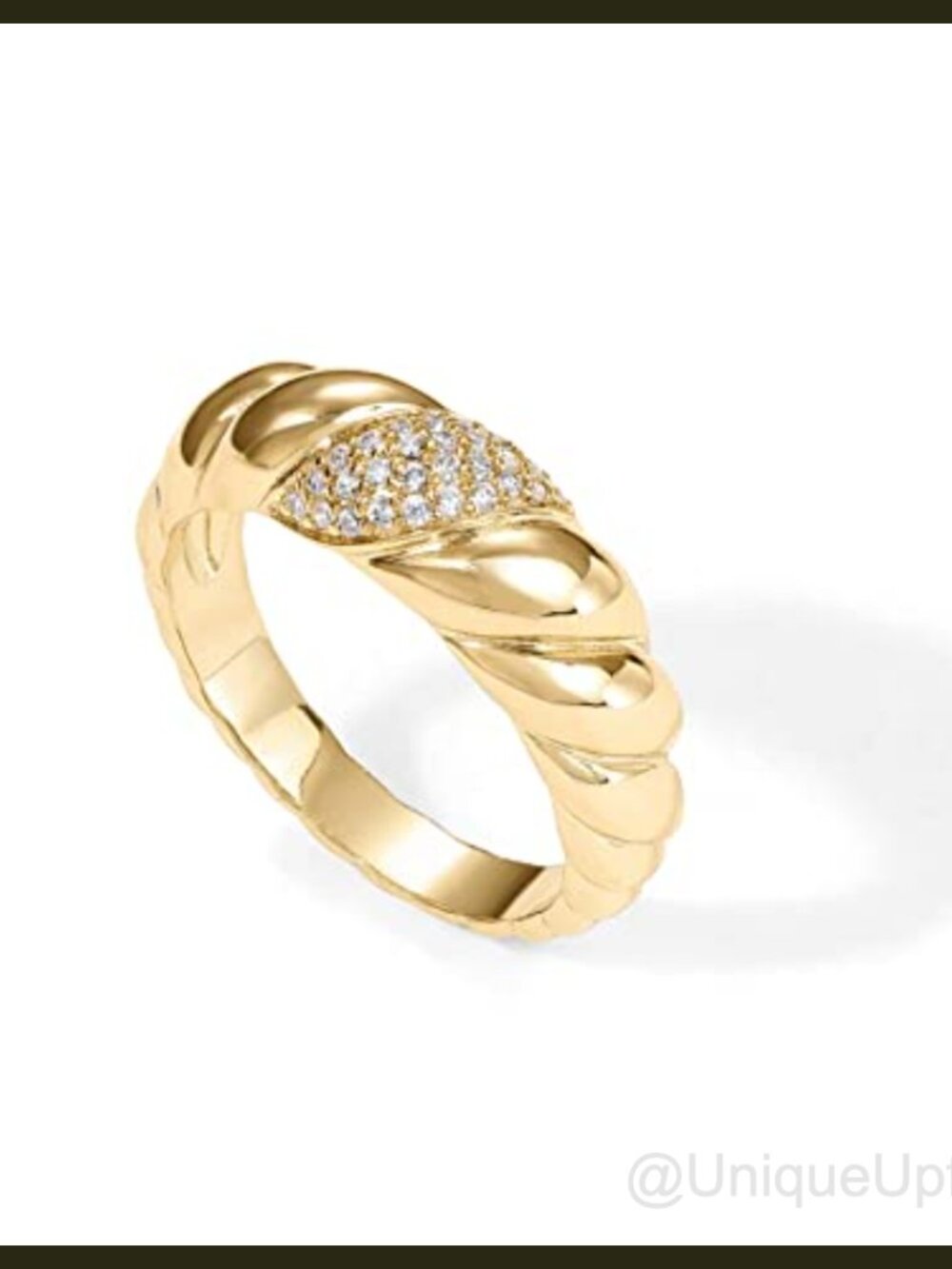 14K Gold Plated Croissant Dome Ring Chunky Cubic Zirconia